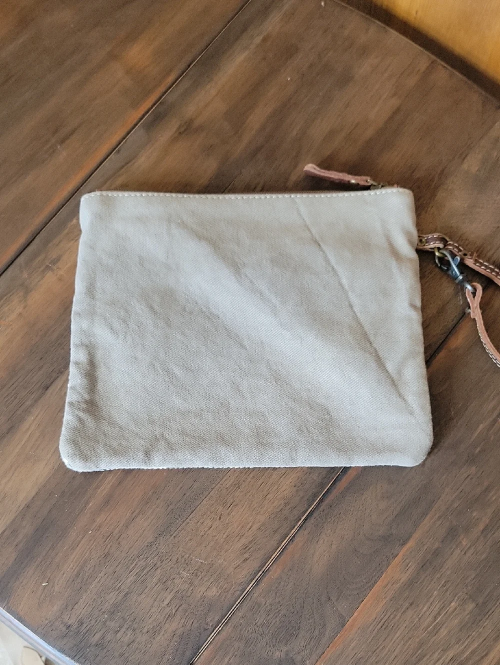 Myra NWOT PUZZLED POUCH Upcycled Canvas Leather Clutch Wristlet Pouch